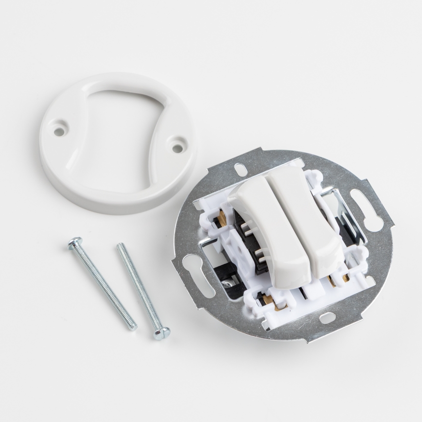 Kliklap - Retro Doppel-Treppenlichtschalter mit Rahmen Nr. 6+6 schneeweiß