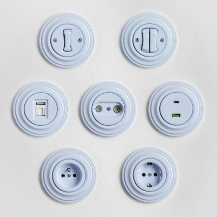 Kliklap - Retro-Doppel-Treppenschalter mit Rahmen Nr. 6+6, blau