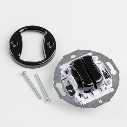 Kliklap - Retro Doppel-Wechselschalter für Treppen mit Rahmen Nr. 6+6, schwarz