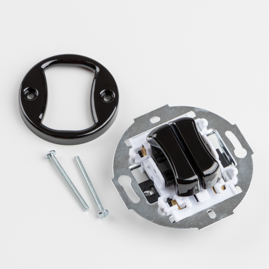 Kliklap - Retro Doppel-Wechselschalter für Treppen mit Rahmen Nr. 6+6, schwarz