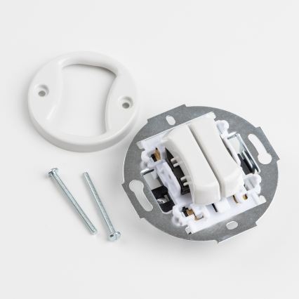 Kliklap - Retro Doppel-Wechselschalter für Treppen, rahmenlos, Nr. 6+6, Keramikweiß