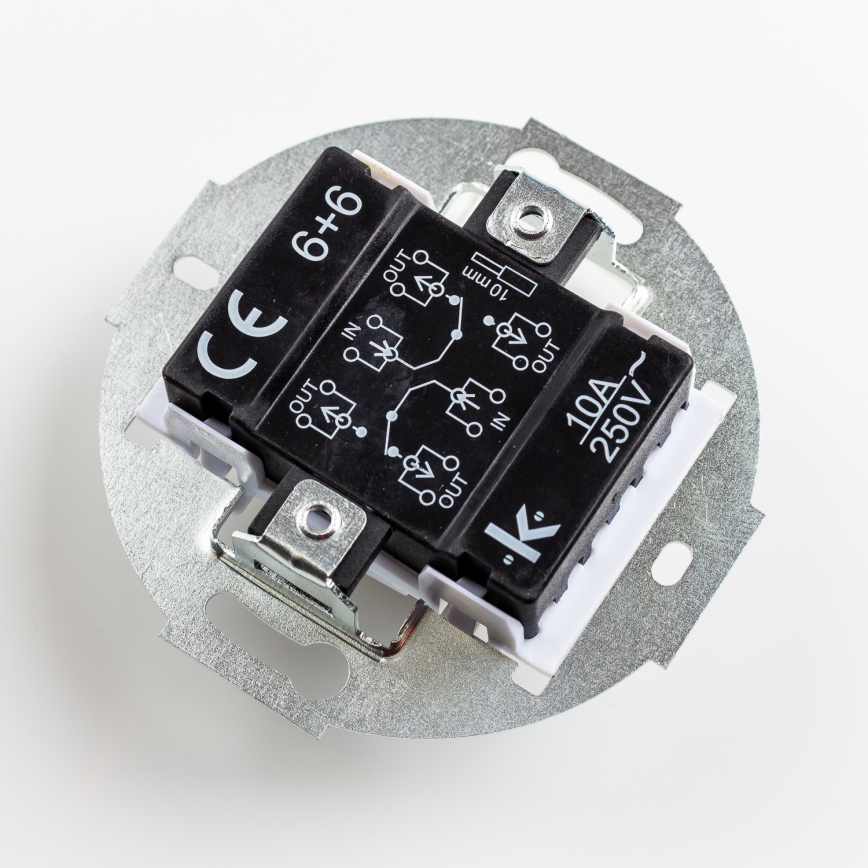 Kliklap - Retro Doppel-Wechselschalter für Treppen, rahmenlos, Nr. 6+6, Keramikweiß