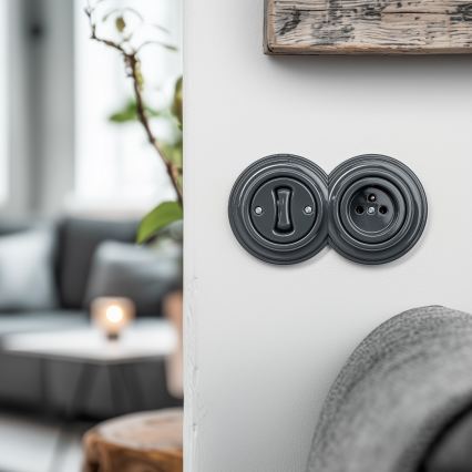 Kliklap - Retro-Doppelschalter (einpolig) mit Rahmen Nr. 1, Anthrazit