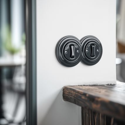 Kliklap - Retro-Doppelschalter (einpolig) mit Rahmen Nr. 1, Anthrazit