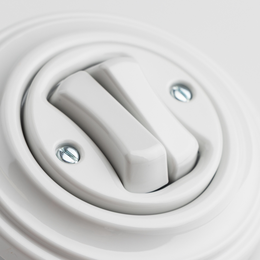 Kliklap - Retro Doppelschalter für Treppen mit Rahmen Nr. 6+6, Keramikweiß