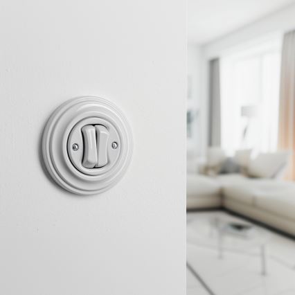 Kliklap - Retro Doppelschalter für Treppen mit Rahmen Nr. 6+6, Keramikweiß