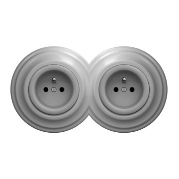 Kliklap - Retro-Doppelsteckdose mit Rahmen, 230 V, grau