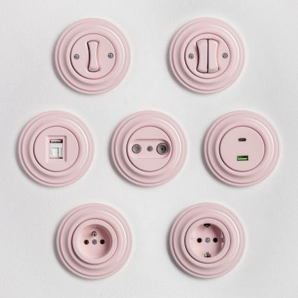 Kliklap - Retro-einpoliger Schalter mit Rahmen Nr. 1, altrosa