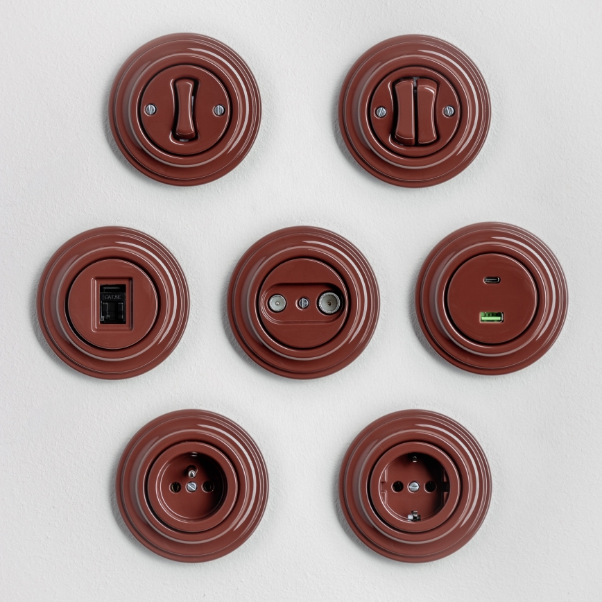 Kliklap - Retro einpoliger Schalter mit Rahmen Nr. 1, braun