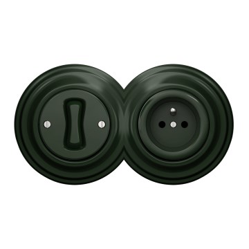 Kliklap - Retro Einpoliger Schalter Nr. 1 und 230-V-Steckdose mit Rahmen, grün