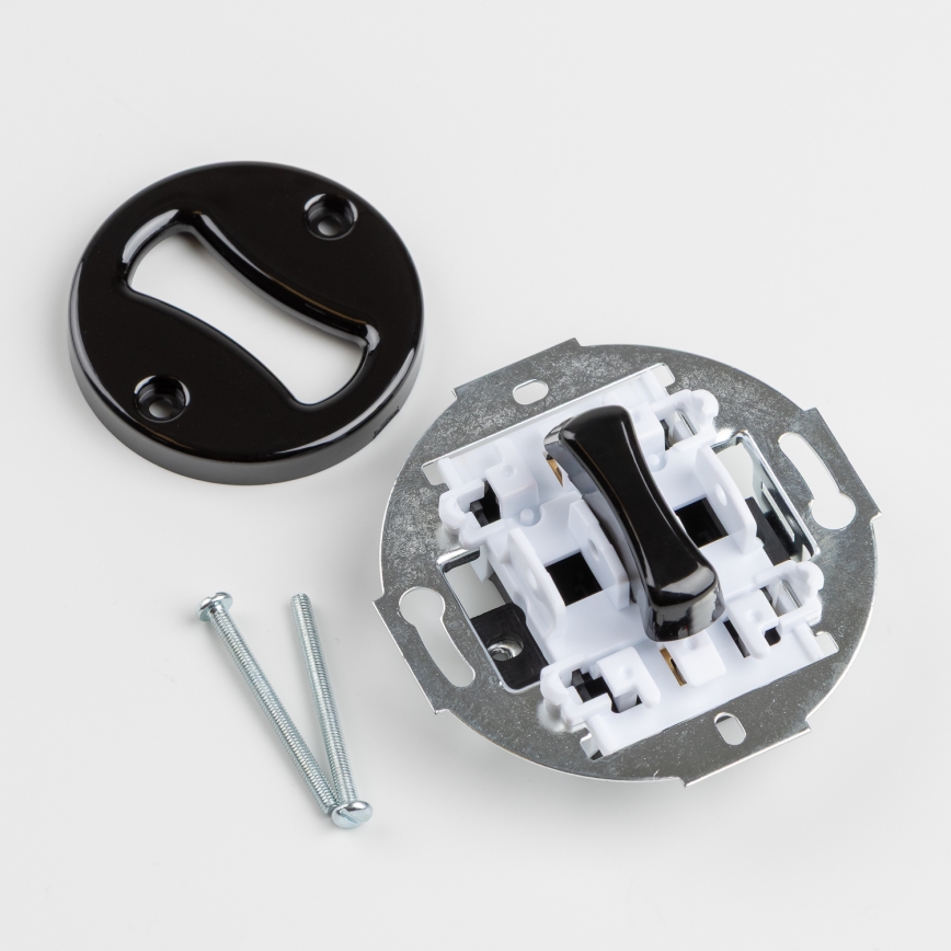 Kliklap – Retro einpoliger Schalter Nr. 1 und 230‑V‑Steckdose mit Abdeckrahmen, schwarz