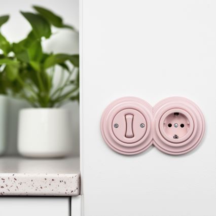 Kliklap – Retro-Einpolschalter Nr. 1 und SCHUKO-Steckdose 230 V mit Rahmen, Altrosa