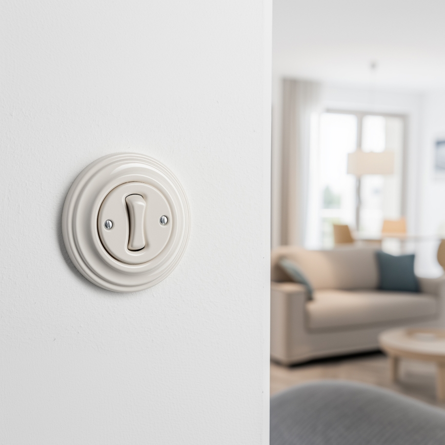 Kliklap - Retro-Einpolschalter mit Rahmen Nr. 1, Beige