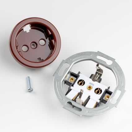 Kliklap - Retro-Einpolschalter Nr. 1 und SCHUKO-Steckdose 230 V mit Rahmen, braun