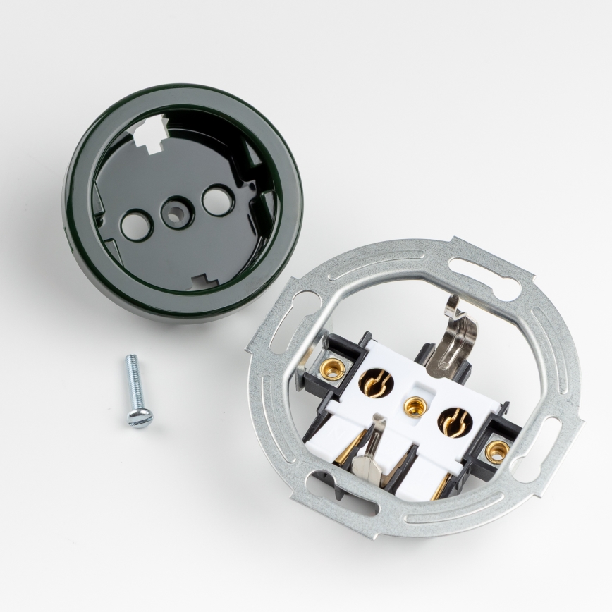 Kliklap - Retro-Einpolschalter Nr. 1 und SCHUKO-Steckdose 230 V mit Rahmen, grün