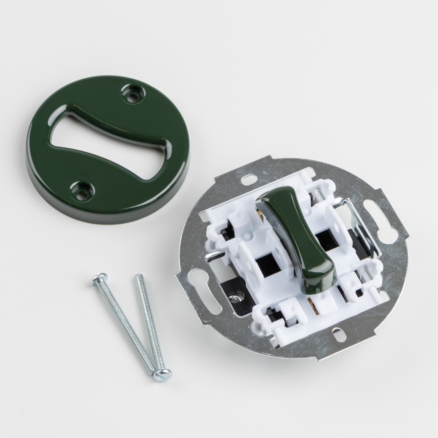 Kliklap - Retro-Einpolschalter Nr. 1 und SCHUKO-Steckdose 230 V mit Rahmen, grün