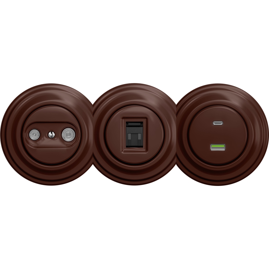 Kliklap - Retro Enddose TV+R Steckdose ohne Rahmen braun