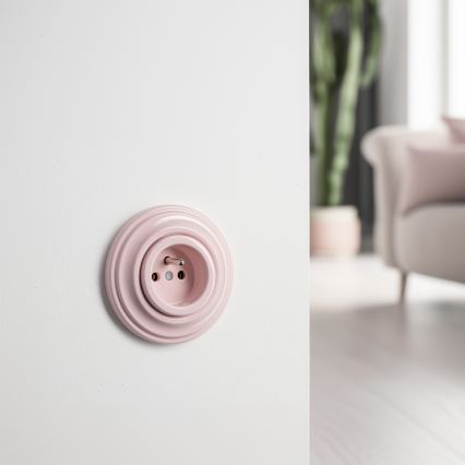 Kliklap - Retro-Haushaltssteckdose mit Rahmen, 230 V, altrosa