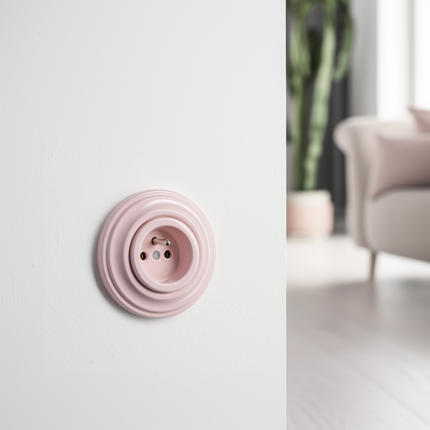 Kliklap - Retro-Haushaltssteckdose mit Rahmen, 230 V, altrosa