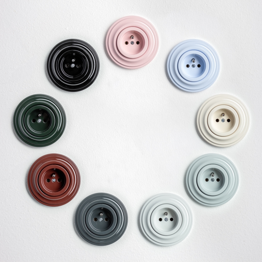 Kliklap - Retro-Haushaltssteckdose mit Rahmen, 230 V, altrosa