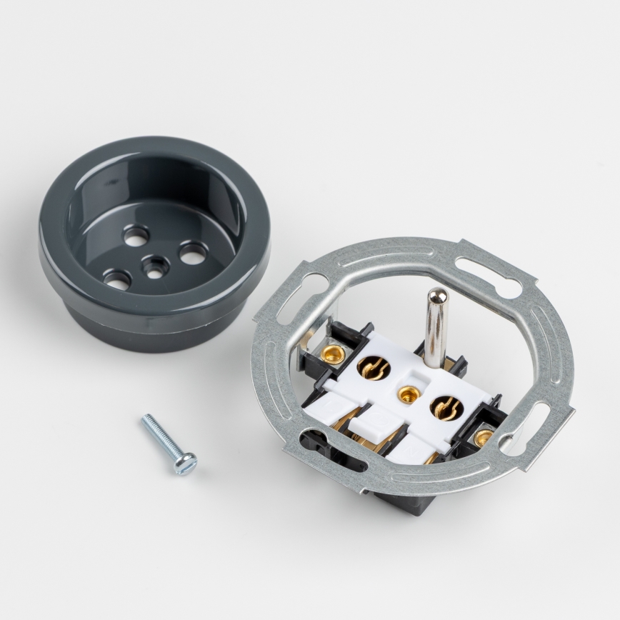 Kliklap - Retro-Haushaltssteckdose mit Rahmen, 230 V, Anthrazit