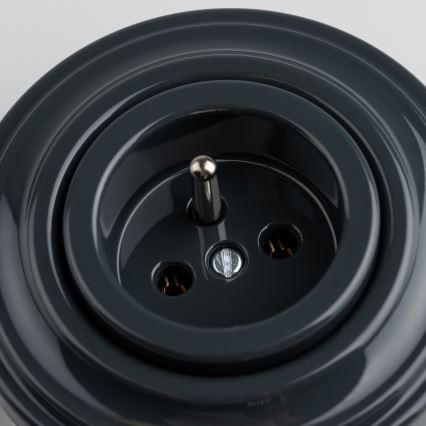 Kliklap - Retro-Haushaltssteckdose mit Rahmen, 230 V, Anthrazit