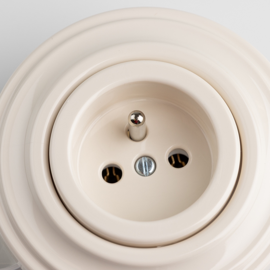 Kliklap - Retro-Haushaltssteckdose mit Rahmen, 230 V, beige