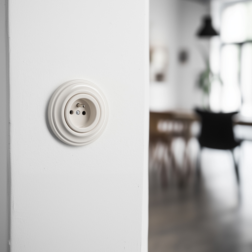 Kliklap - Retro-Haushaltssteckdose mit Rahmen, 230 V, beige