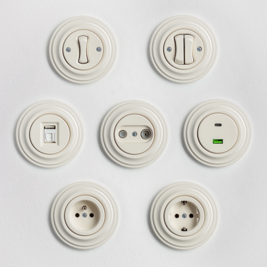 Kliklap - Retro-Haushaltssteckdose mit Rahmen, 230 V, beige