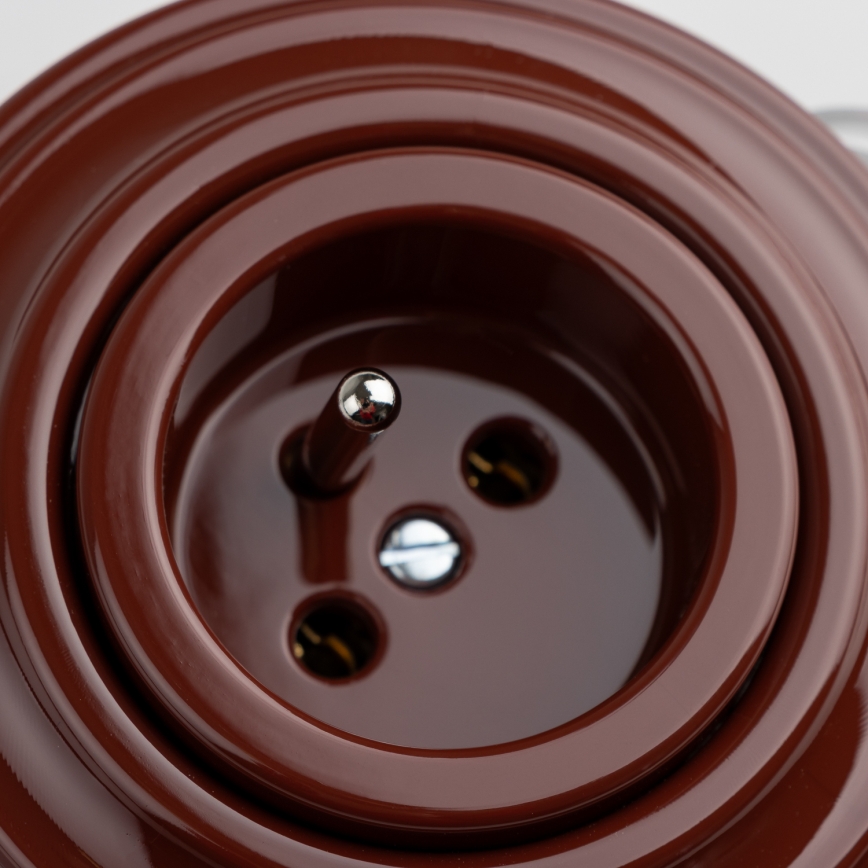 Kliklap - Retro-Haushaltssteckdose mit Rahmen, 230 V, braun