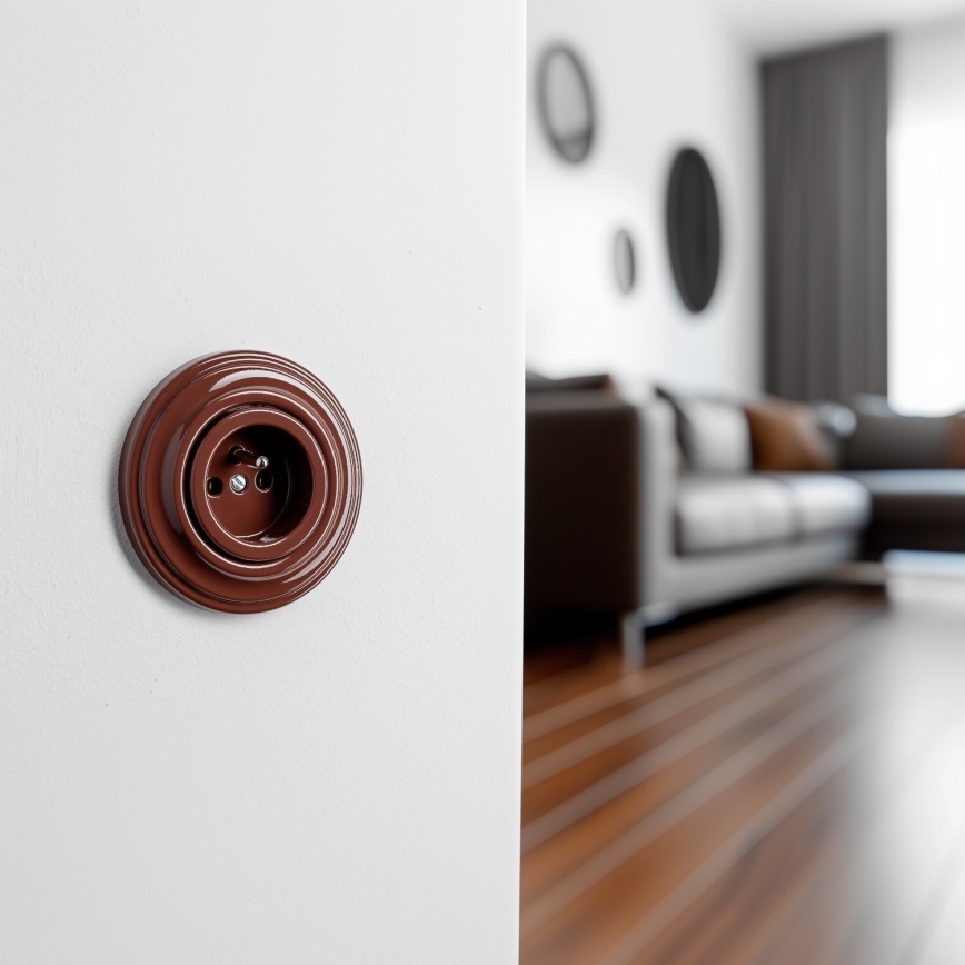 Kliklap - Retro-Haushaltssteckdose mit Rahmen, 230 V, braun