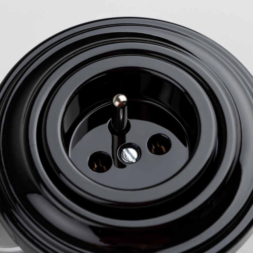 Kliklap - Retro-Haushaltssteckdose mit Rahmen, 230 V, schwarz