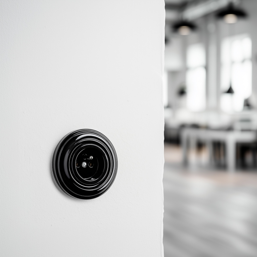 Kliklap - Retro-Haushaltssteckdose mit Rahmen, 230 V, schwarz