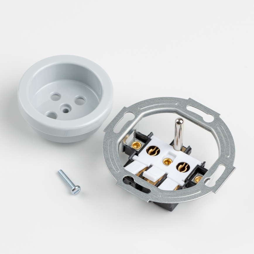 Kliklap - Retro-Haushaltssteckdose mit Rahmen 230V grau