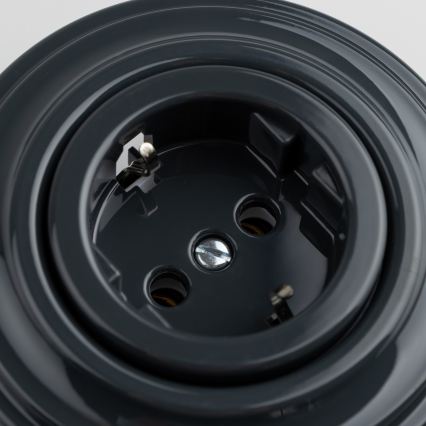 Kliklap - Retro-Haushaltssteckdose mit Rahmen SCHUKO 230V/16A Anthrazit