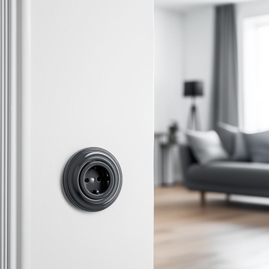 Kliklap - Retro-Haushaltssteckdose mit Rahmen SCHUKO 230V/16A Anthrazit