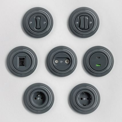 Kliklap - Retro-Haushaltssteckdose mit Rahmen SCHUKO 230V/16A Anthrazit