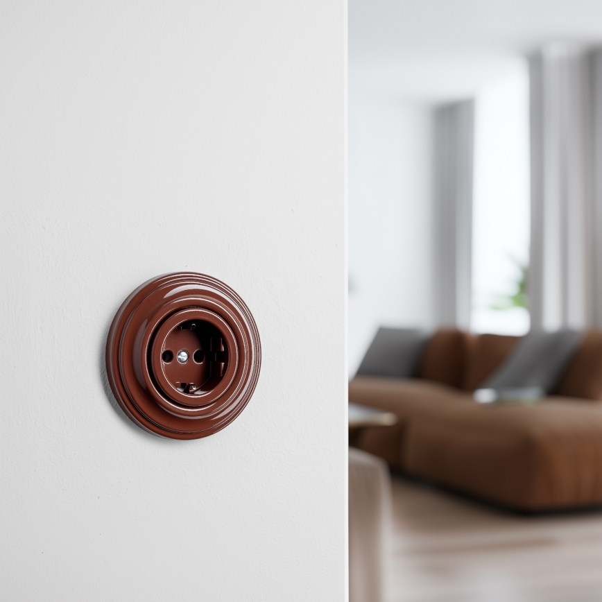Kliklap - Retro-Haushaltssteckdose mit Rahmen SCHUKO 230V/16A, braun