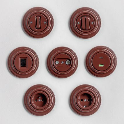 Kliklap - Retro-Haushaltssteckdose mit Rahmen SCHUKO 230V/16A, braun