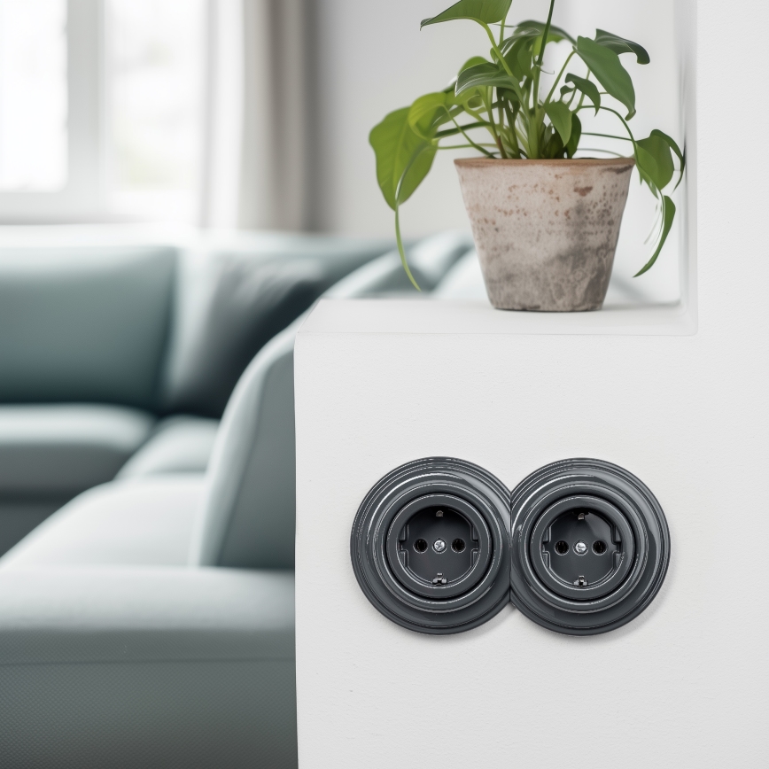 Kliklap - Retro-Haushaltssteckdose ohne Rahmen SCHUKO 230V/16A Anthrazit