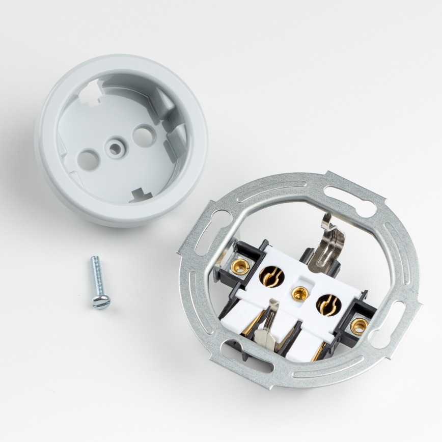 Kliklap - Retro-Haussteckdose mit Rahmen SCHUKO 230V/16A, grau