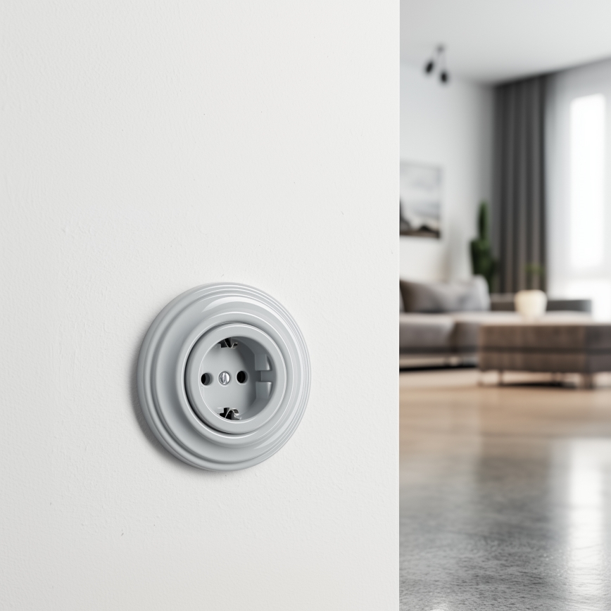 Kliklap - Retro-Haussteckdose mit Rahmen SCHUKO 230V/16A, grau