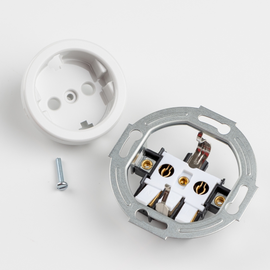 Kliklap - Retro-Haussteckdose mit Rahmen SCHUKO 230V/16A schneeweiß