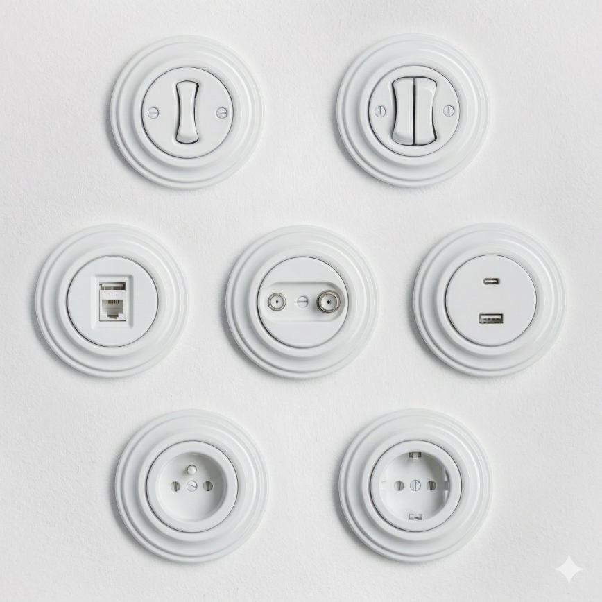 Kliklap - Retro-Haussteckdose mit Rahmen SCHUKO 230V/16A schneeweiß