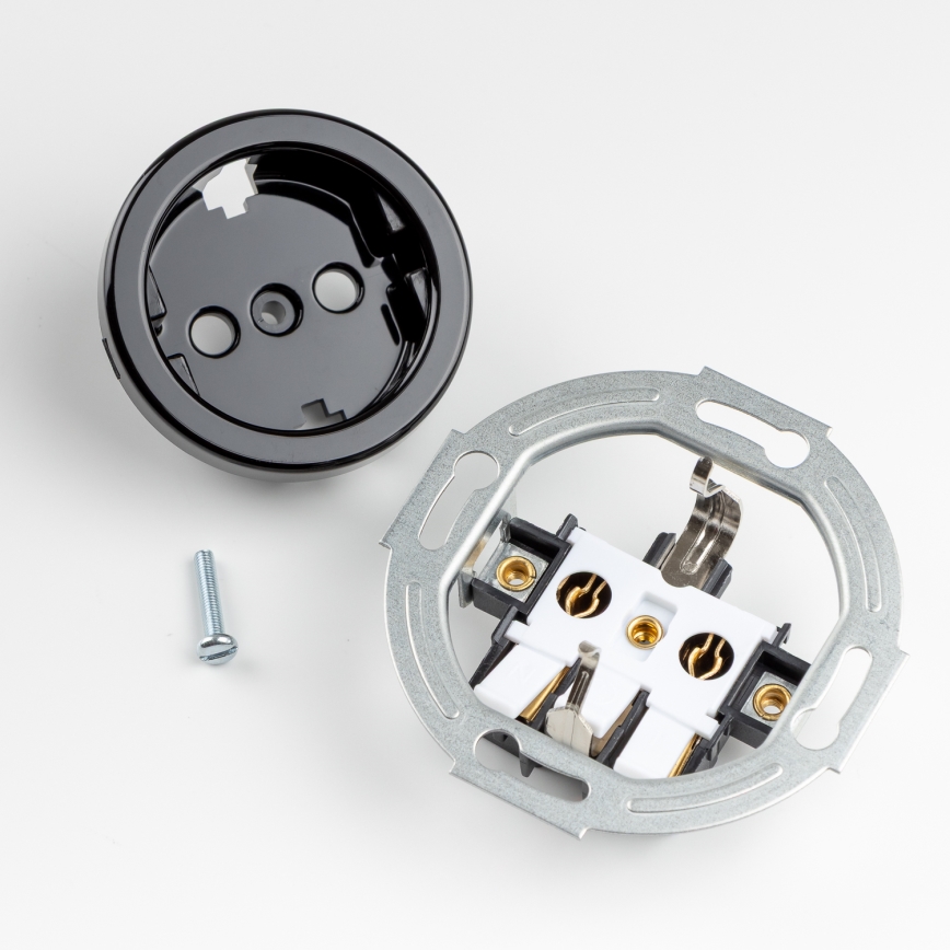 Kliklap - Retro-Haussteckdose mit Rahmen SCHUKO 230V/16A, schwarz