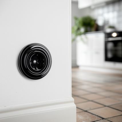 Kliklap - Retro-Haussteckdose mit Rahmen SCHUKO 230V/16A, schwarz
