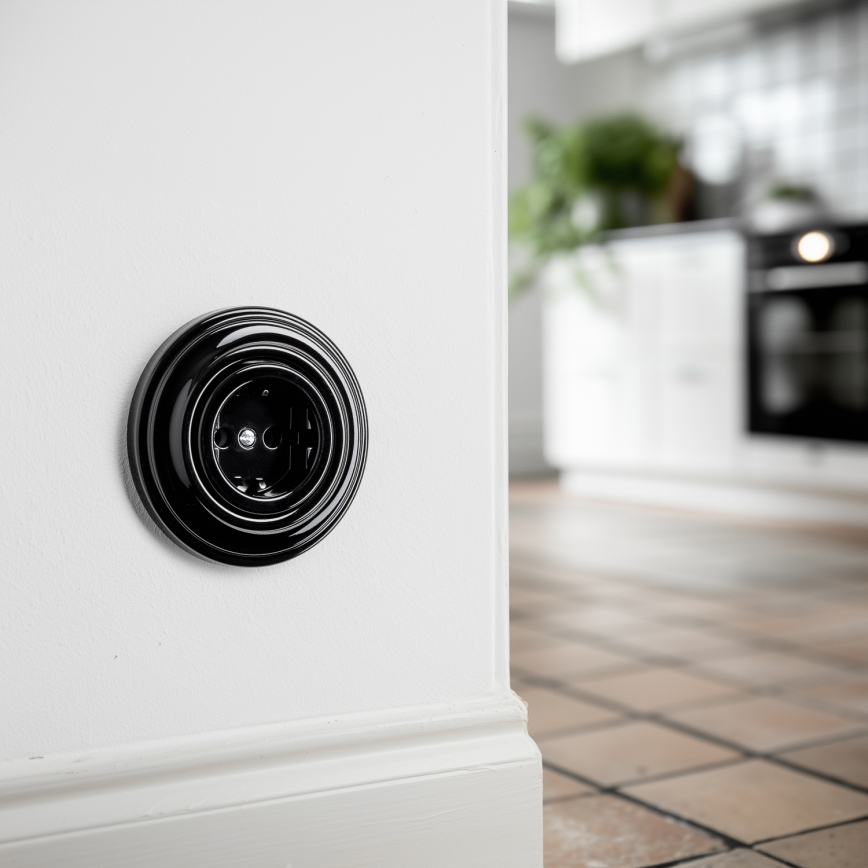 Kliklap - Retro-Haussteckdose mit Rahmen SCHUKO 230V/16A, schwarz