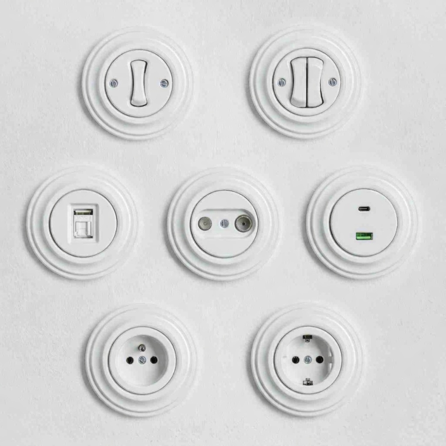 Kliklap - Retro-Kreuzschalter ohne Rahmen Nr. 7, schneeweiß