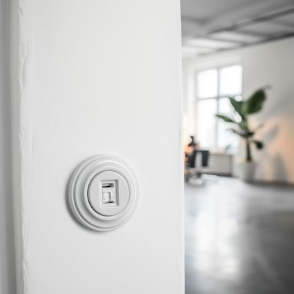 Kliklap - Retro-Netzwerkdose mit Rahmen aus Keramik, weiß