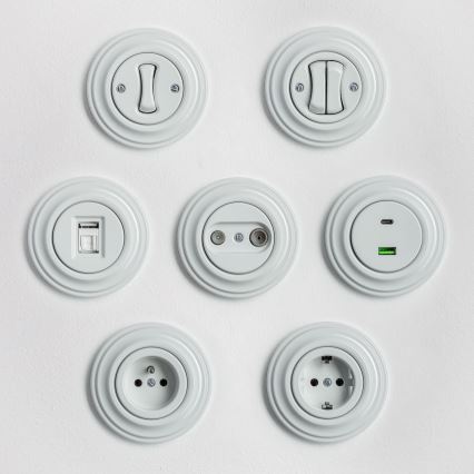 Kliklap - Retro-Netzwerkdose mit Rahmen aus Keramik, weiß